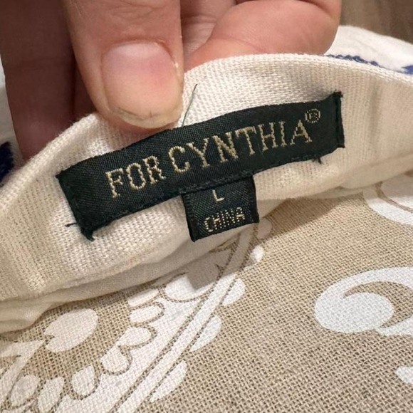 For Cynthia Boho Fringe Skirt L Beige Blue Embroidered Tassel Hem Festival Vibe - Picture 6 of 7